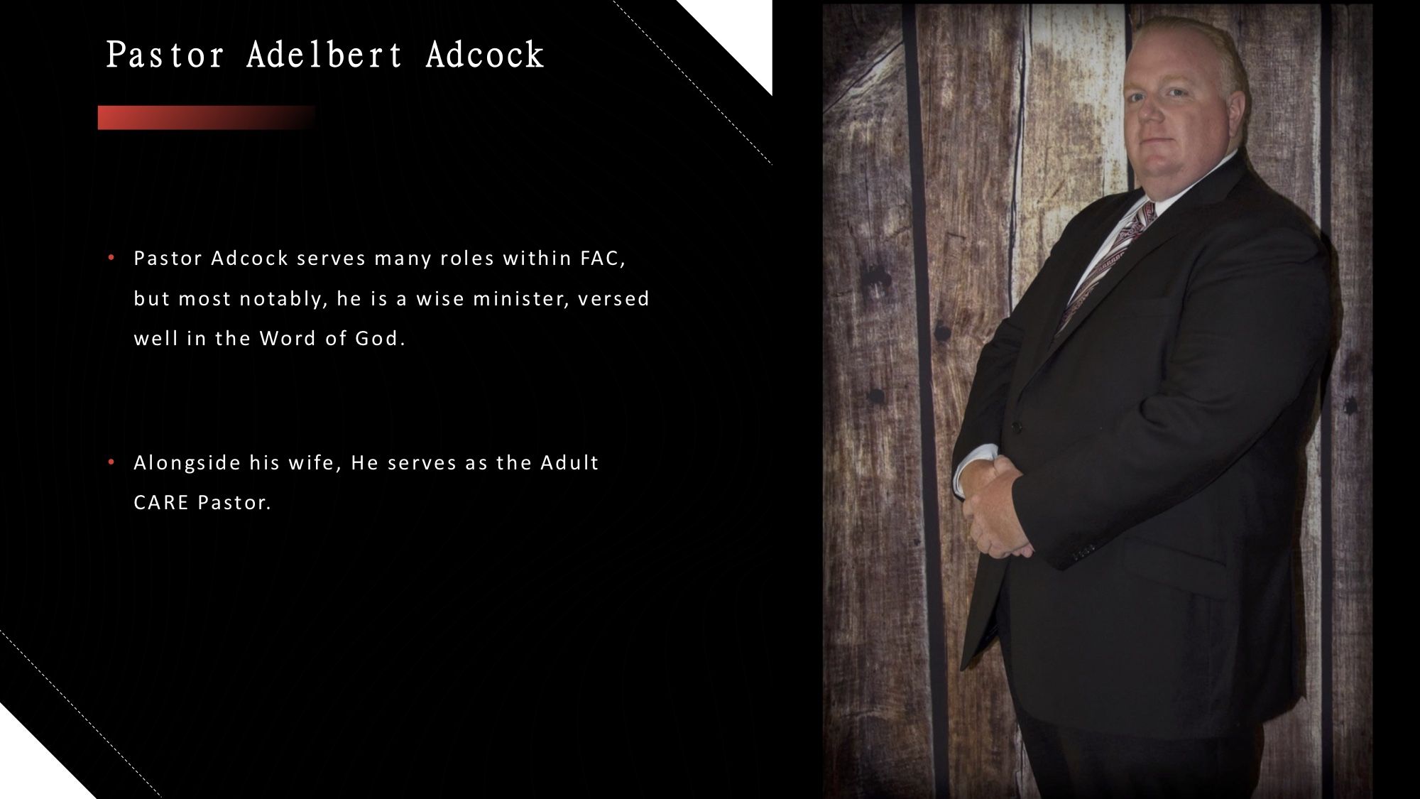 Pastor Adelbert Adcock: leadership profile for First Apostolic Church of Grenada