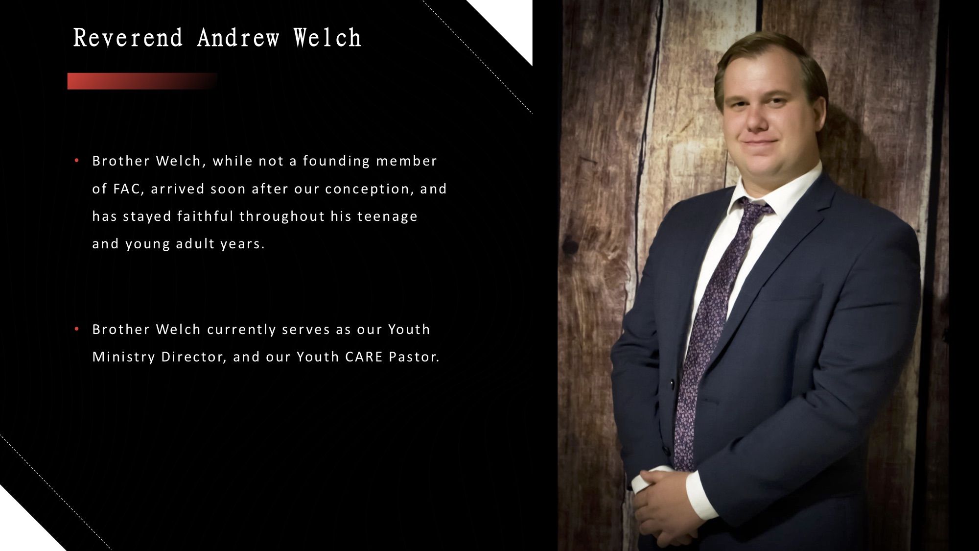 Reverend Andrew Welch: Youth Ministry Director and Youth CARE Pastor