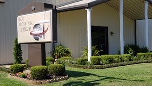 The original First Apostolic Church sign in Grenada, MS